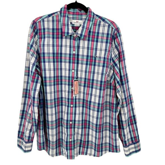 NWT Vineyard Vines‎ Shirt Summer Plaid Button Down Preppy  Men's Size 16 - Picture 1 of 6